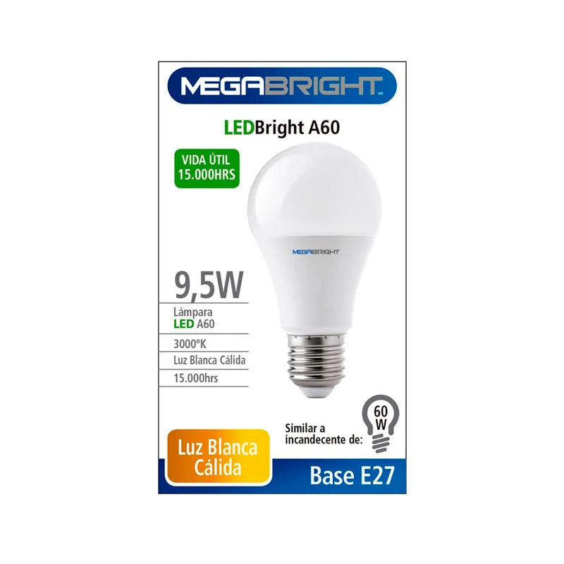 Ampolleta LED 9,5 W Luz Calida MegaBright