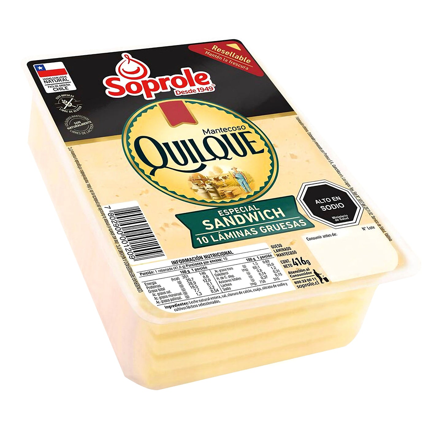 Queso Mantecoso Quilque Lamina Gruesa Soprole 416g