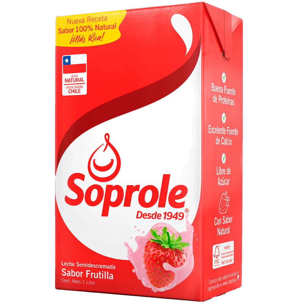 Leche Semidescremada Frutilla Soprole 1Lt