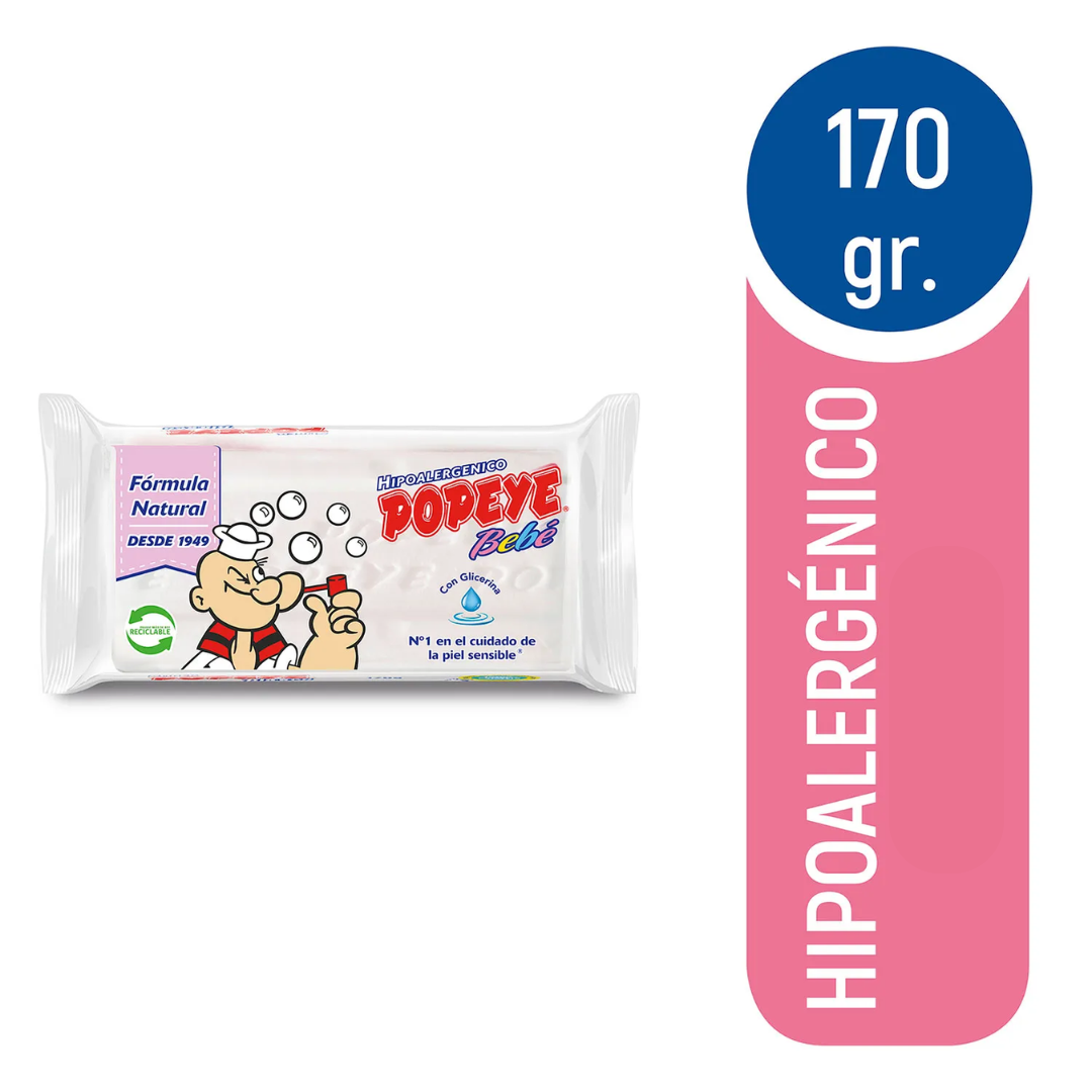 Jabon Popeye Blanco Bebe Hipoalergenico 170g