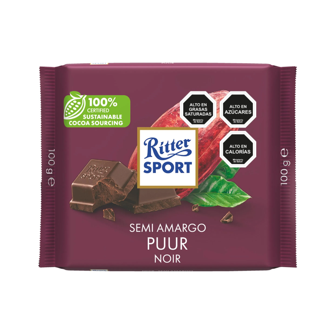 Chocolate Ritter Sport Semi Amargo Puur Noir 100g